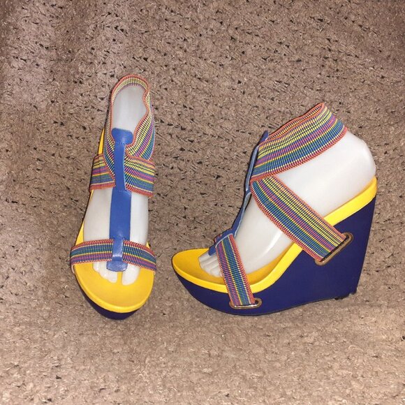 United Nude Shoes - UNITED NUDE-Colorful Rainbow Elastic Strap Slingback Wedge-Sz 39-Excellent